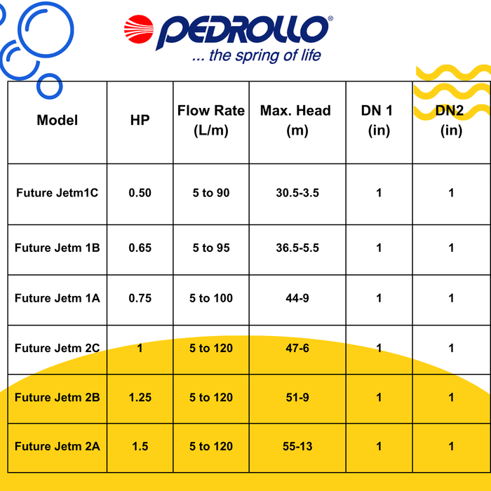 Pedrollo 1HP JET waterpump (Made in Italy) with Horizontal Bladder Tank/Butyl Rubber Diaphragm Tank (set)
