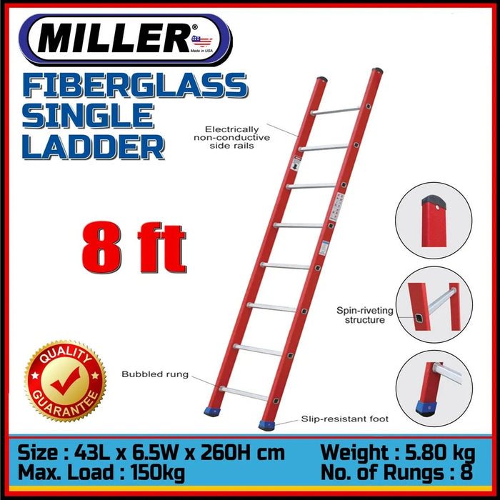 Miller Fiberglass Single Ladders (USA)