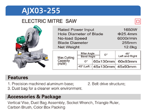 DCA 10” Mitre Saw AJX03-255 - SEPTFOUR INDUSTRIAL SUPPLY