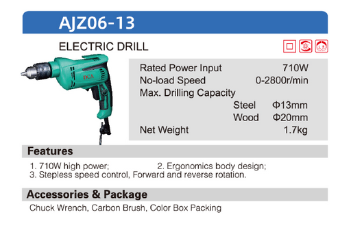 DCA 13mm 710Watts Electric Drill AJZ06-13 - SEPTFOUR INDUSTRIAL SUPPLY