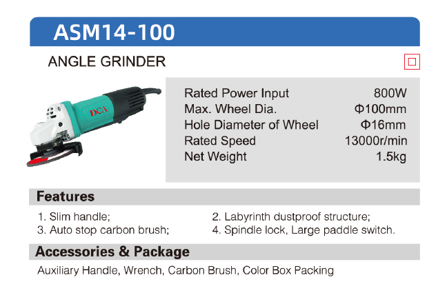 DCA 4" Angle Grinder (Paddle Switch) ASM14-100
