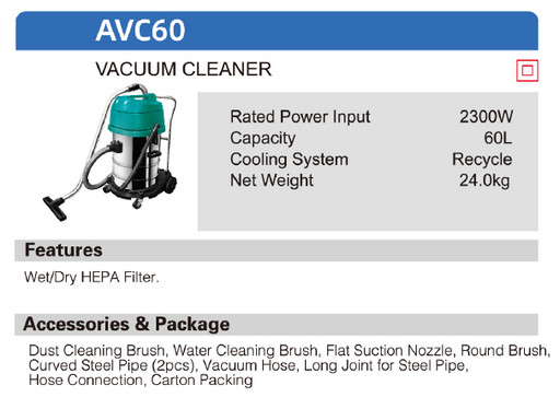 DCA 60Litera Vacumm Cleaner AVC60 - SEPTFOUR INDUSTRIAL SUPPLY