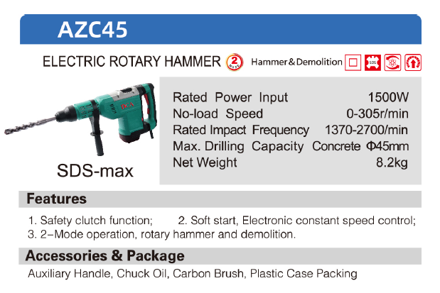 DCA 45mm Rotary Hammer AZC45 - SEPTFOUR INDUSTRIAL SUPPLY