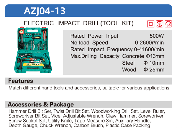 DCA 13mm Electric Impact Drill (Tool Kit) AZJ04-13 - SEPTFOUR INDUSTRIAL SUPPLY