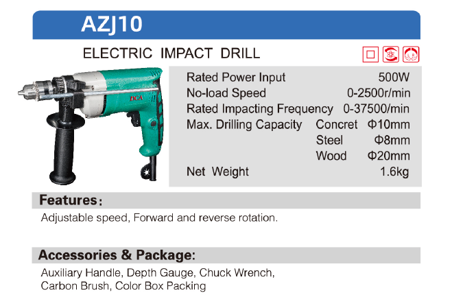 DCA 10mm 500Watts Electric Impact Drill AZJ10 - SEPTFOUR INDUSTRIAL SUPPLY