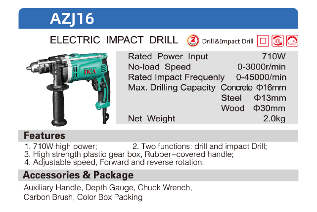 DCA 16mm 710watts Electric Impact Drill AZJ16 - SEPTFOUR INDUSTRIAL SUPPLY