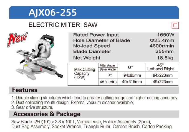 DCA 10" Sliding Mitre Saw AJX06-255