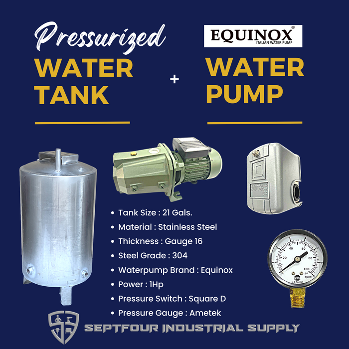 Equinox 1Hp JET Waterpump with Stainless Steel Pressurized Tank