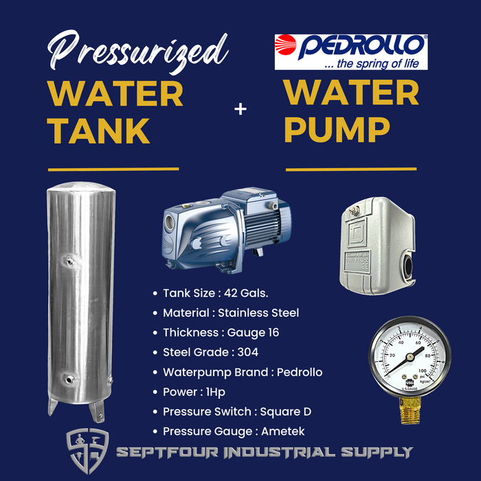 PEDROLLO JET Waterpump with Stainless Steel Pressurized Tank