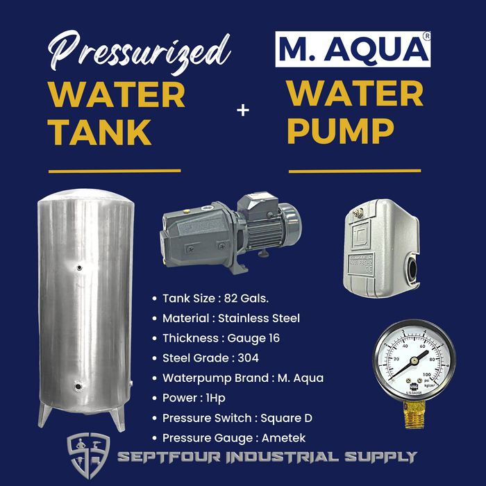 M. Aqua 1Hp JET Waterpump with Stainless Steel Pressurized Tank (set)