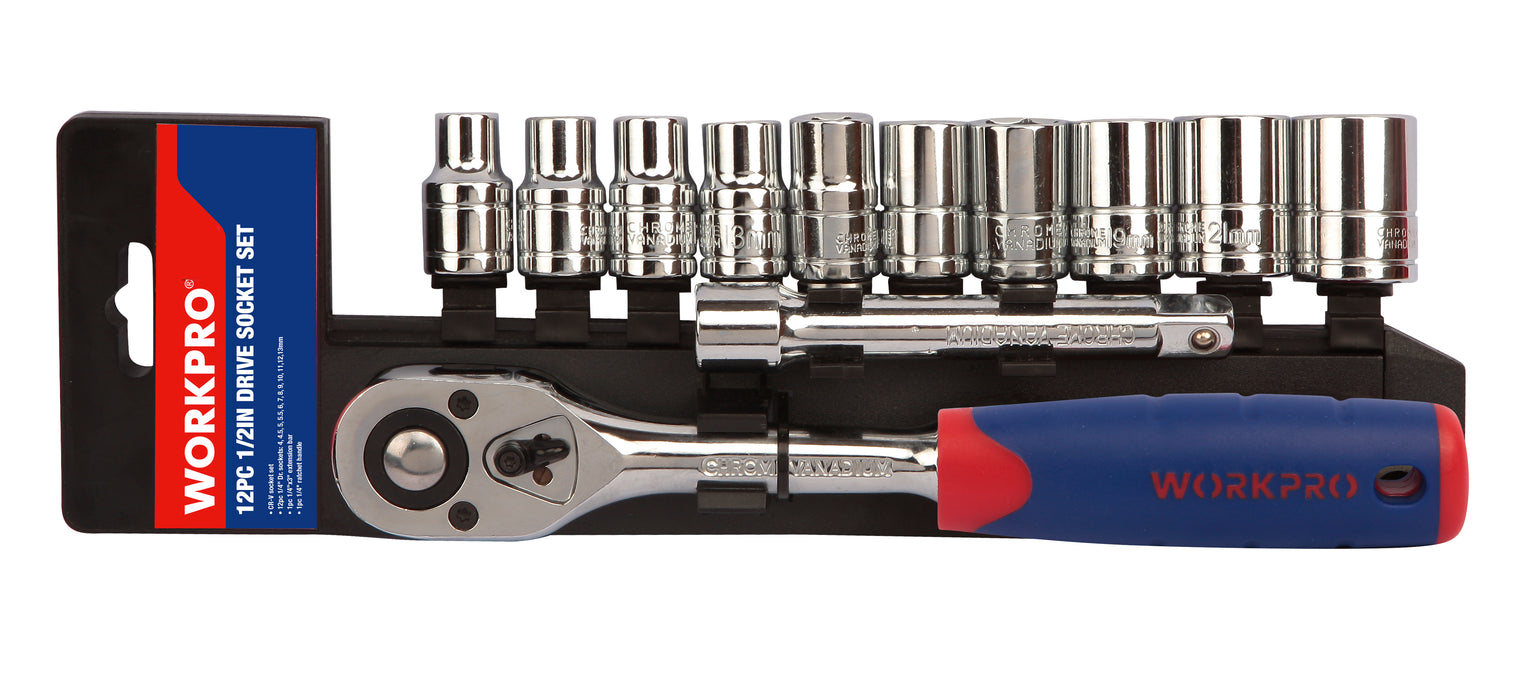 Workpro 1/2" Quick Release Metric Ratchet, Drive Sockets Set #W003024 - SEPTFOUR INDUSTRIAL SUPPLY