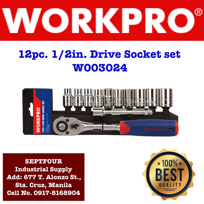 Workpro 1/2" Quick Release Metric Ratchet, Drive Sockets Set #W003024 - SEPTFOUR INDUSTRIAL SUPPLY