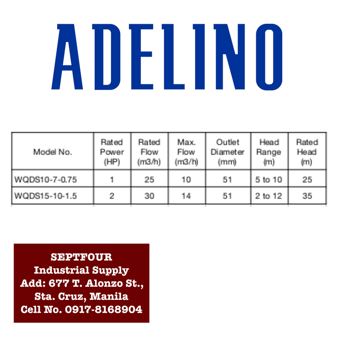 Adelino Submersible Pump for Dirty Water (Stainless Body with Float Switch) - SEPTFOUR INDUSTRIAL SUPPLY